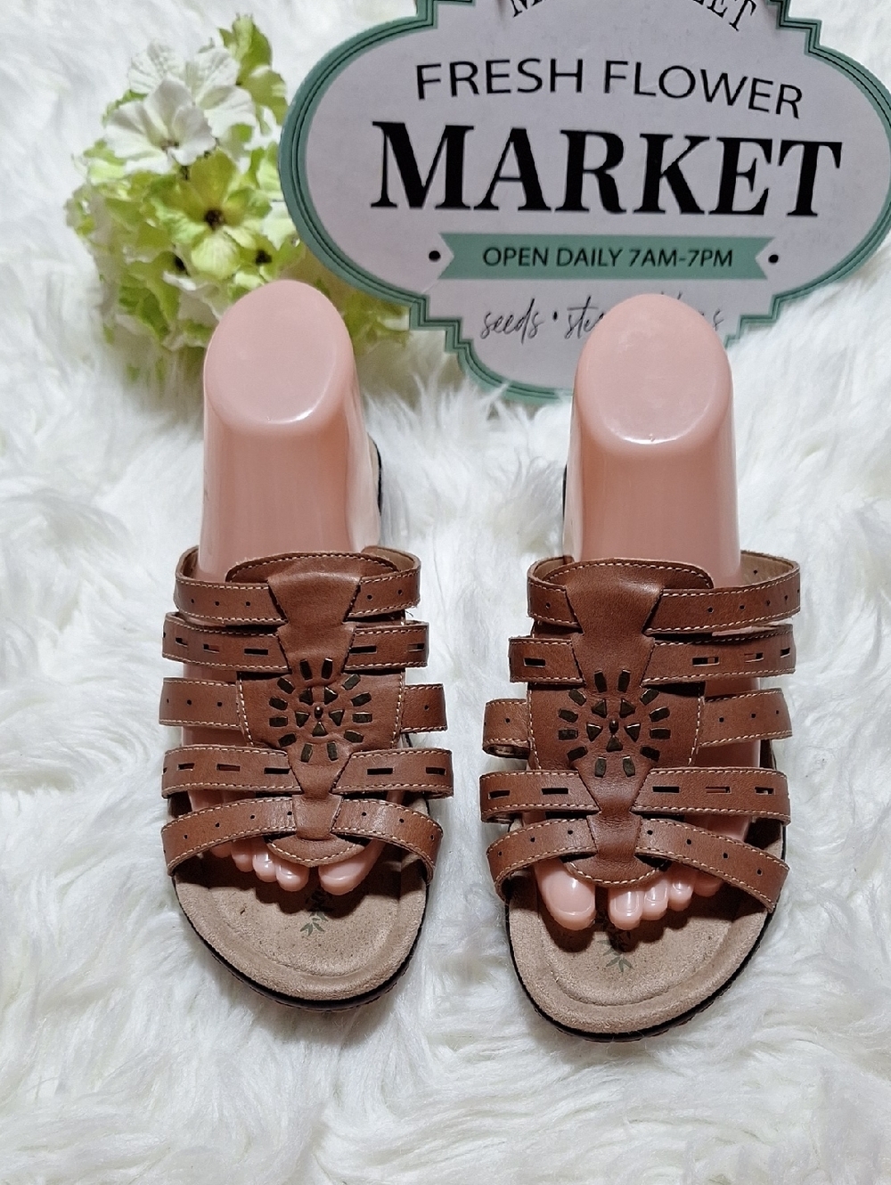 Easy Spirit Brown Multi-Strap Slide Sandals
